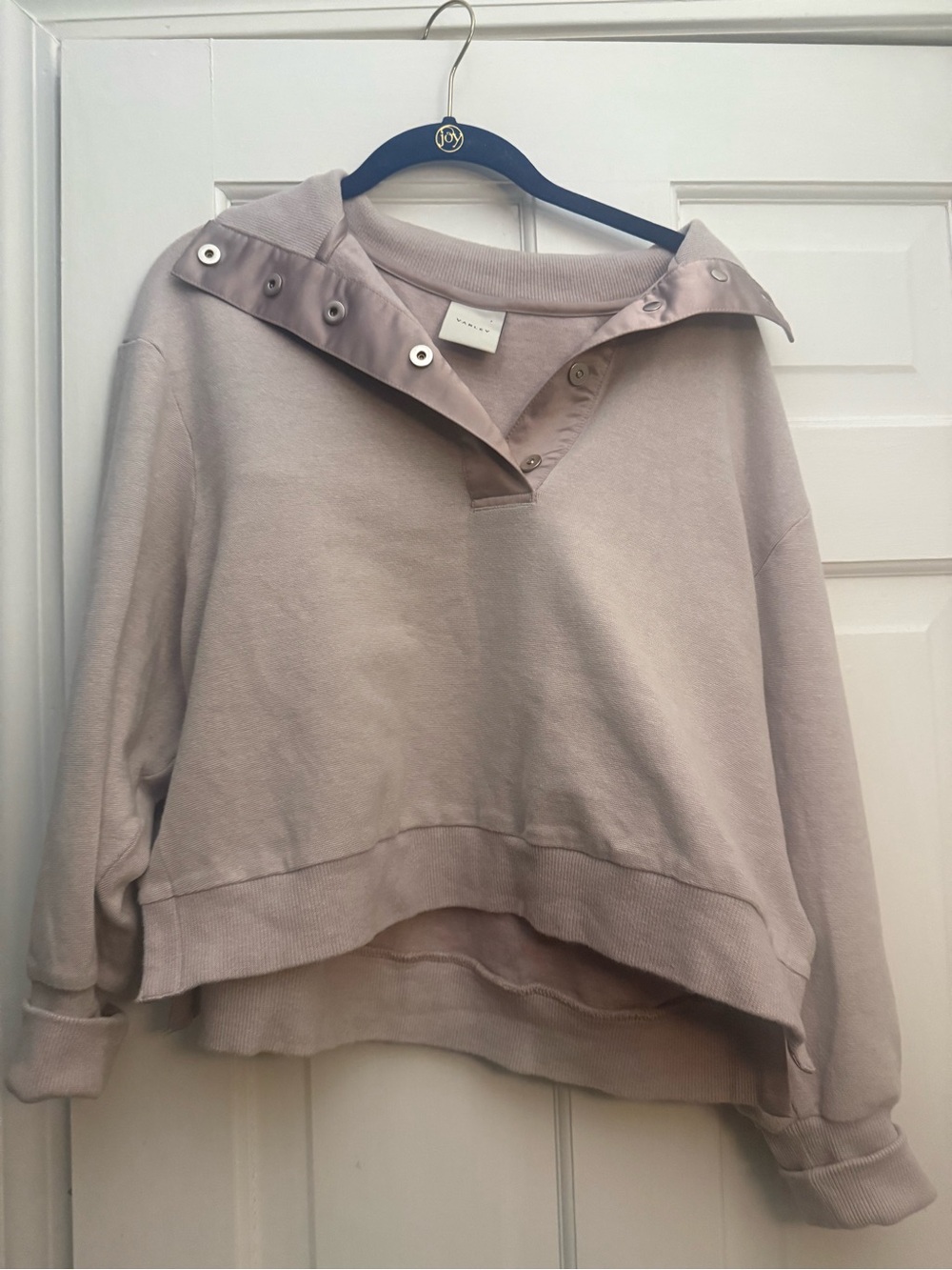 Varley Snap-Front Pullover Hoodie in Light Taupe
